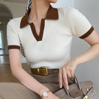 Women's French Collar Knitted Short Sleeve